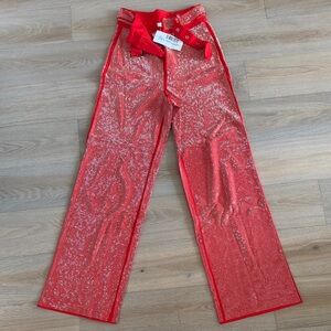 Red Rhinestone Embellished Pants